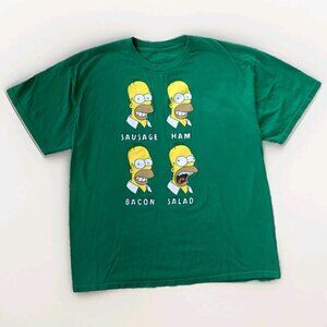 Simpsons Homer Sausage Ham Bacon Salad Green T‑Shirt Men’s Large Graphic Tee L